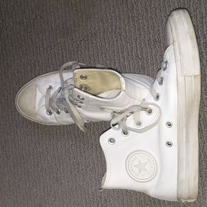 Converse All Star white leather hi top